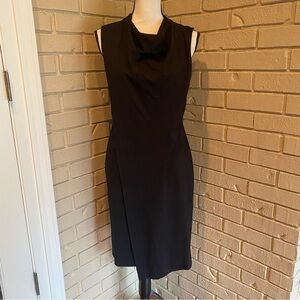 Chicos Black Solid Sleeveless Dress Ponte Sheath Career Sz 1 Stretch Overlay